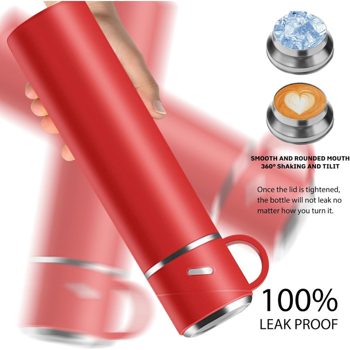 Термос IAGORYUE з нержавіючої сталі, 0.55л, з ізоляцією та виливним кришкою, подвійні стінки, зберігає тепло/холод до 12 годин, для спорту, офісу, відпочинку на природі (червоний)