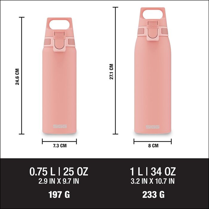 SIGG пляшка для води 0,75 л з нержавіючої сталі Shield ONE, для газованих напоїв, герметична, легка, BPA-free, рожевий колір