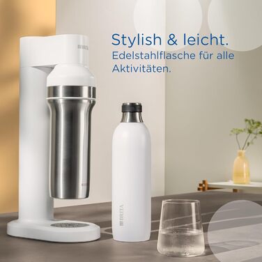 BRITA преміум термос-бутилка з нержавіючої сталі, біла, 1 л, ізольована, подвійні стінки, силіконове кільце для sodaTRIO, нековзка, велика