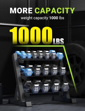 Стойка для гантелей з вантажопідйомністю 500 кг, 3 полиці для зберігання гантелей, 96 x 48 x 91 см (гантелі не входять до комплекту)