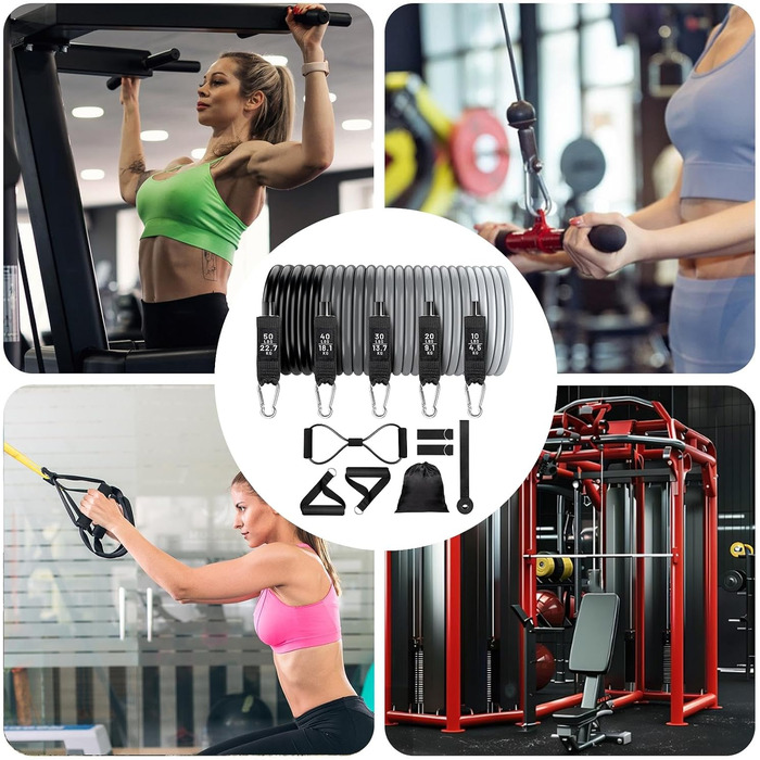 Еластичні стрічки для фітнесу Workout Widerstandsbänder + Ремінь для підтягувань. Набір для тренувань вдома, спортзал, йога. Міцні, регульовані.