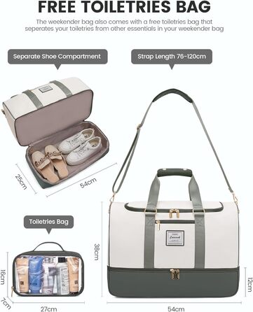 Сумка-валіза LOVEVOOK 37L для подорожей та спортзалу, водонепроникна, з відділенням для взуття та мокрих речей, зелено-бежева