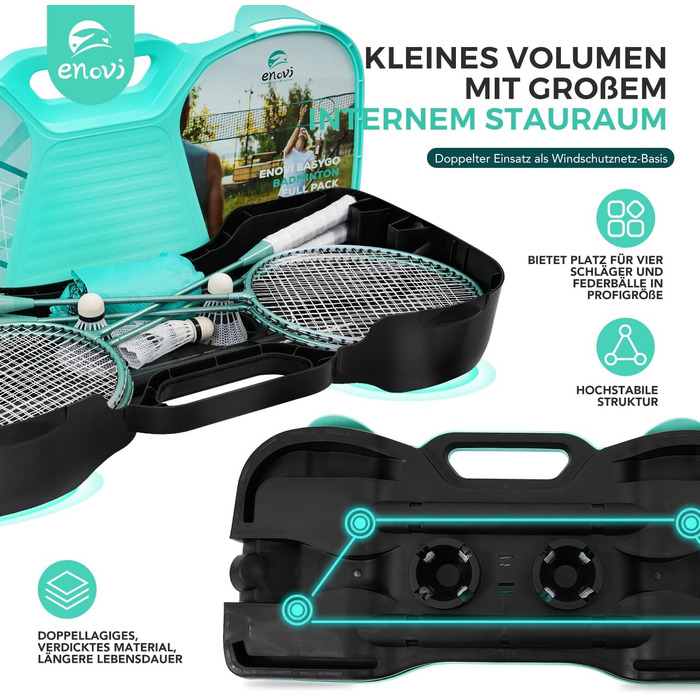 Набір для бадмінтону EasyGo: 4 ракетки, сітка, 4 волани, сумка для зберігання