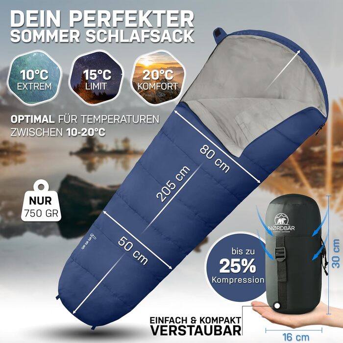 Спальний мішок 3 сезони та літній ультралегкий [750г/1500г] | Намету мішковидний спальний мішок | компактний | для кемпінгу, подорожей, гірських походів | літній спальний мішок блакитний 750г