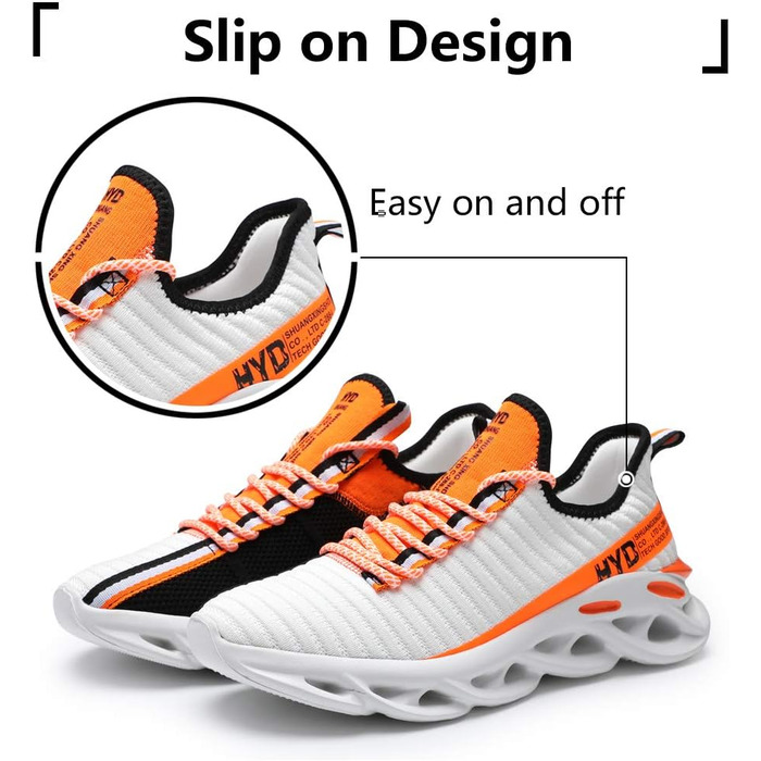 Чоловічі кросівки Ahico для бігу, фітнесу та крос-тренінгу. Slip-On, білі з помаранчевим, 42.5 EU