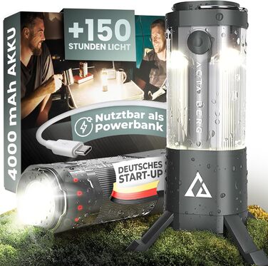 Ліхтар кемпінговий LED Acta Berg 450 люмен, акумуляторний з Power Bank (4000 mAh), до 150 год, IP44, оливково-сірий