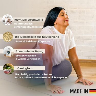 Йога-болстер Inner Peace: довге подування для йоги з органічної дінкової вати, виготовлено в Німеччині. Зручний знімний чохол з 100% органічної бавовни (антрацит, великий)