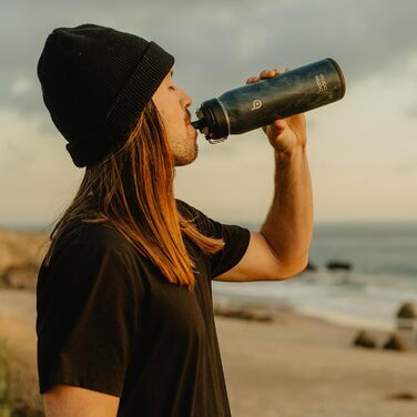Термобутилка з нержавіючої сталі BOTTLE BOTTLE, спортивна пляшка для води зі соломинкою та регульованою кришкою, для щоденного використання, чорний камінь