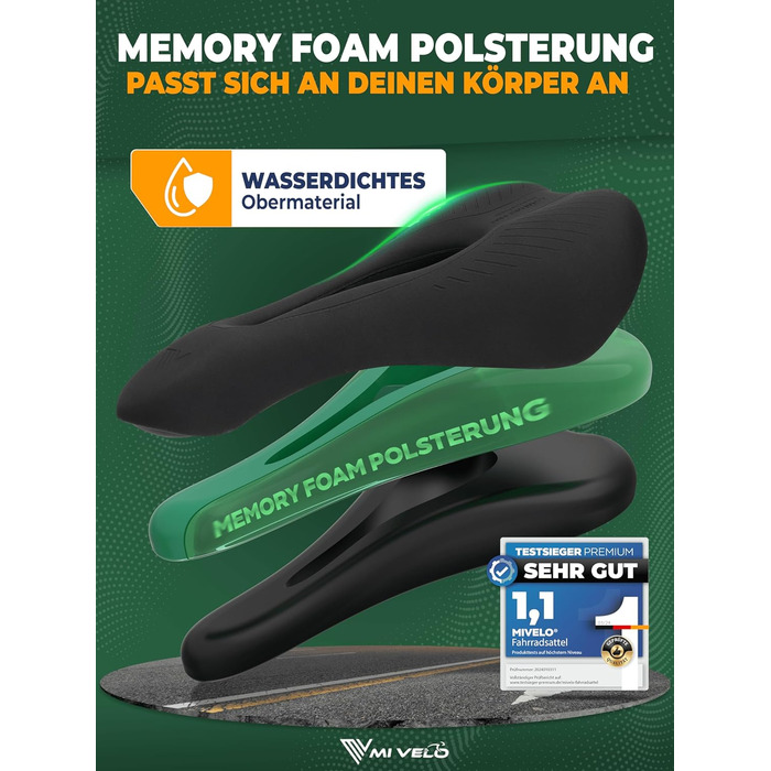 Велосипедне сідло MIVELO Comfort PRO з Memory Foam: дихаюче, зручне для жінок та чоловіків, ергономічне, для максимального комфорту (MTB)