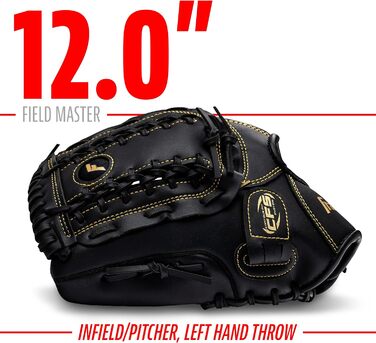 Рукавиця для бейсболу та софтболу Franklin Sports Field Master (ліва рука, 30.5 см) - Чорно-золота