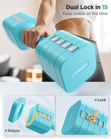 Штанги FEIERDUN з регулюванням ваги 2 шт. (2/4/6/8/4,5 кг), для жінок, швидке налаштування, подвійний захист, для домашнього фітнесу (блакитний)