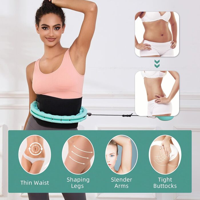 Обруч для схуднення Weighted Hoop Plus Size Mintgrün з 32 знімними секціями для фітнесу та масажу, для дорослих та початківців