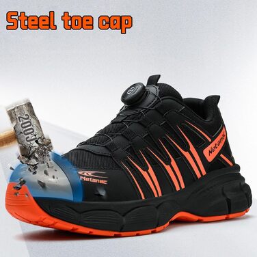 Черевики робочі чоловічі легкі, захисні черевики зі сталевим підноском, жіночі, дихаючі, зручні, широка колодка, гумова підошва, зелені (помаранчеві, 43.5 EU)