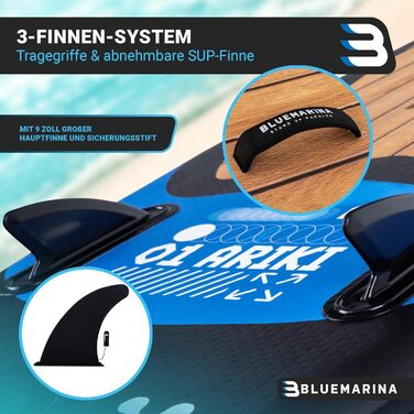 Надувна SUP-дошка Bluemarina Ariki 325x86x15 см, 5 років гарантії, комплект для веслування стоячи, вантажопідйомність до 140 кг, чорна