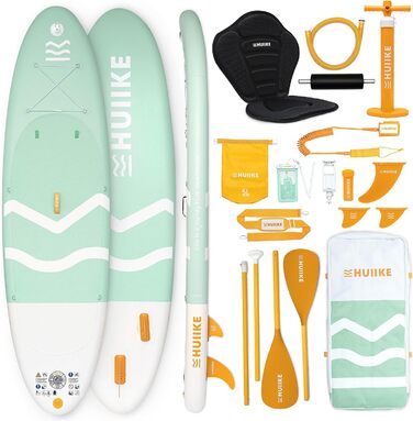 SUP-дошка HUIIKE з аксесуарами: весло, каяк-сидіння, стійка, зелена, для сапбордингу