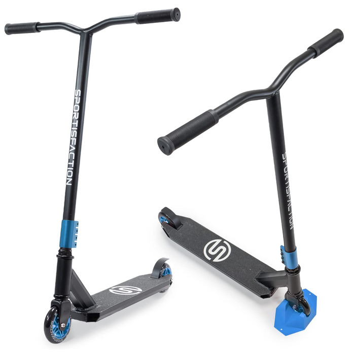 Стенд-скутер для трюків та стрибків | Міцний дизайн, підшипники ABEC 11, вантажопідйомність 100 кг, алюмінієва дека, кольори: блакитний, жовтий, червоний