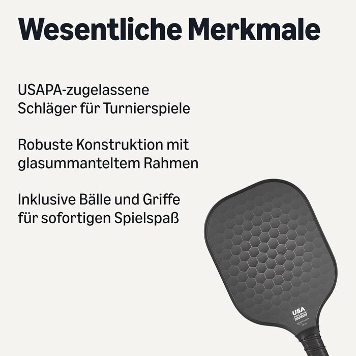 Набір для піклболу Amazon Basics з скляним каркасом, 4 м'ячі та 2 ручки, Stealth Black, 2 шт.