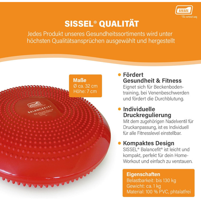 SISSEL® Balancefit® - балансувальний диск для вправ на весь тіл, масажу стоп та тазового дна. Зроблено в Німеччині. Ø32см, 7см, до 130кг (червоний)