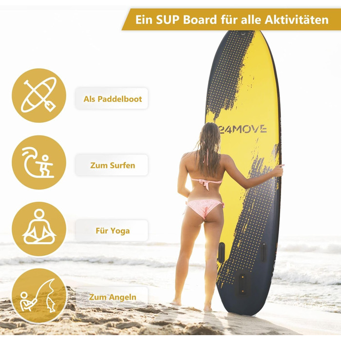 Надувна SUP-дошка 24MOVE® Premium для йоги та серфінгу, 366x80 см, червона, з аксесуарами, подвійний насос, антиковзка поверхня, для дітей і дорослих