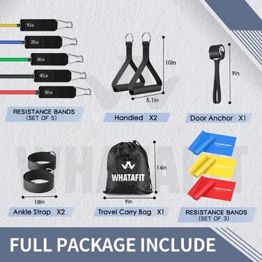 Набір еластичних стрічок WHATAFIT для фітнесу та реабілітації, з дверним анкером та ручками