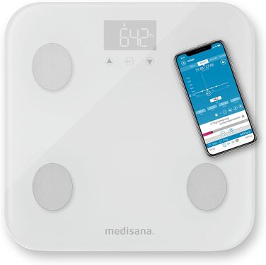 Ваги-аналізатор медичні Medisana BS 600 до 180 кг з Wi-Fi/Bluetooth, вимірювання жиру, води, м’язів, кісткової маси, додаток VitaDock+, електроди з нержавіючої сталі