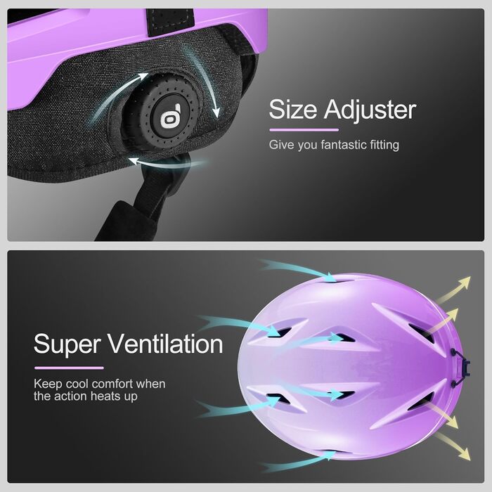 Шолом для гірських лиж та сноуборду Odoland з маскою, регульований розмір, захист вух, для чоловіків, жінок та підлітків, S (54-56 см), колір: градієнт фіолетовий