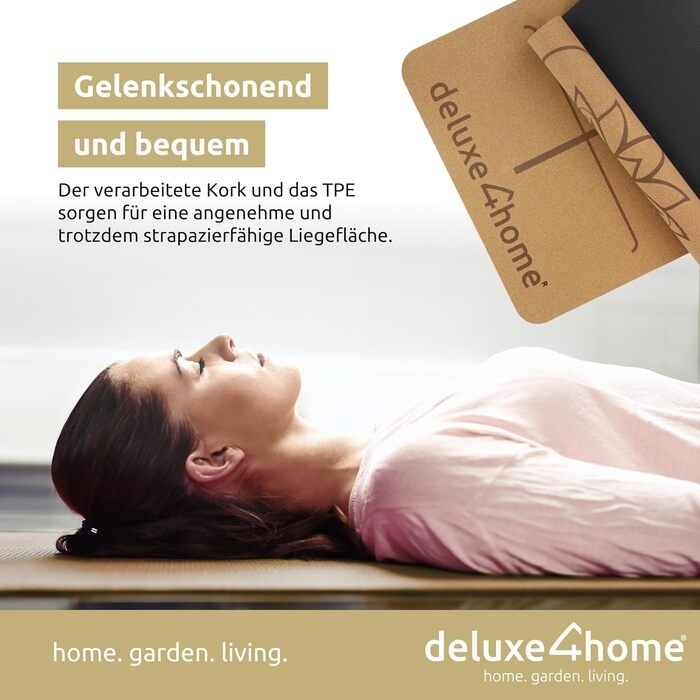 Йога мат Kork Deluxe4home® з TPE: антиковзка фітнес-тренувальна килимок для йоги та пілатесу з ручкою, з розміткою, чорний