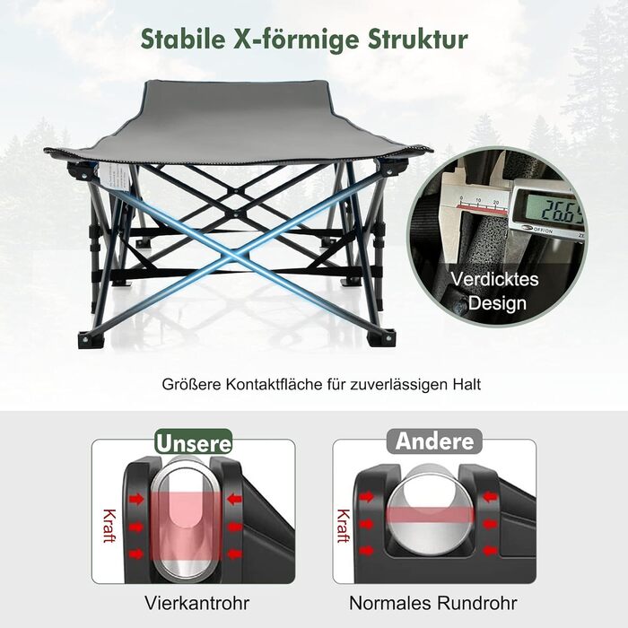 GYMAX Складне кемпінгове ліжко 185 x 67 x 54 см, вантажопідйомність 270 кг, з кишенею, у комплекті сумка, зелений (сірий)