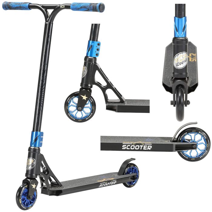 Самокат трюковий STAR SCOOTER Professional Freestyle, алюмінієвий, з підшипниками ABEC-9 110мм, для дітей та підлітків (від 8 років), чорно-синій