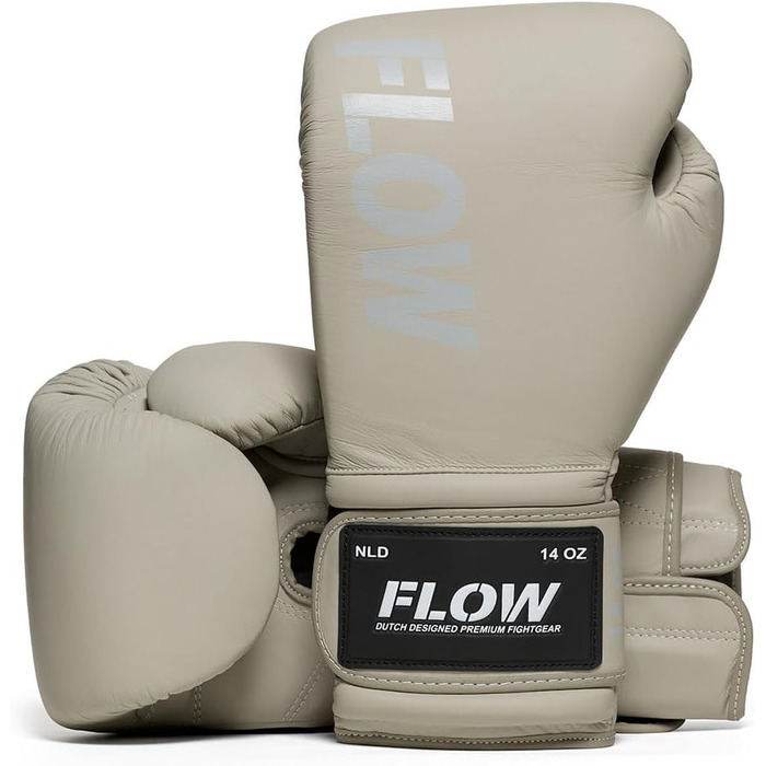 Боксерські рукавички Flow Challenge з натуральної шкіри для спарингу та тренувань, Муай Тай, кікбоксинг, ММА, бойові мистецтва, чоловічі та жіночі (Сірий, 14 oz)