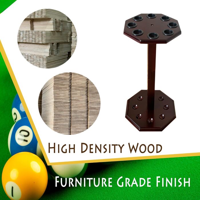 Стійка для більярдних київ на 8 київ, аксесуар для більярдного столу, дерев'яна підставка, підставка для київ, більярдний аксесуар (FLOOR-8-MAHOGANY)