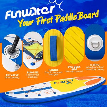 Надувне SUP-борд FunWater: комплект з аксесуарами (весло, насос, рюкзак, лінія, водонепроникний мішок)