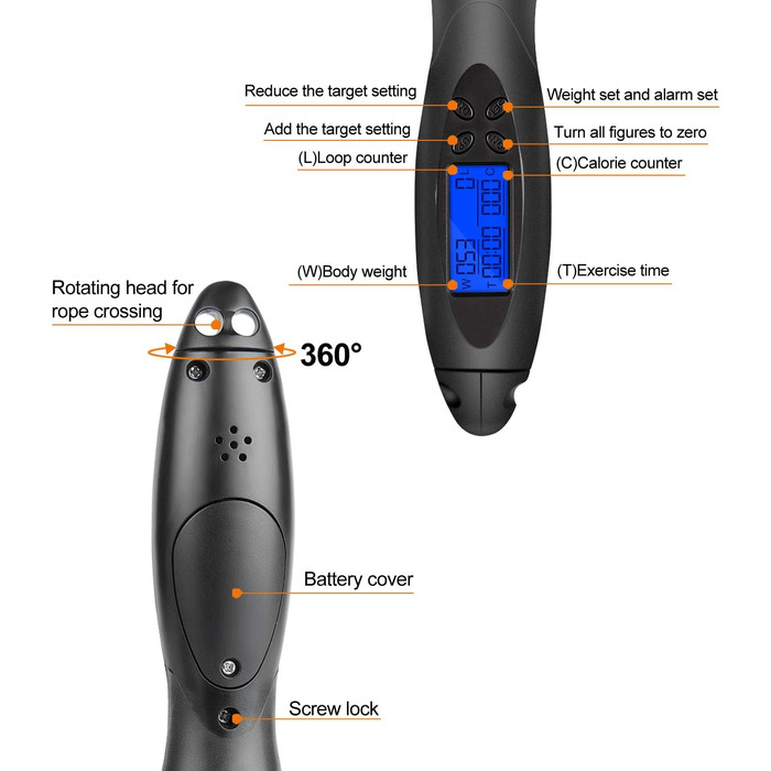 Скакалка TOQIBO з лічильником калорій та антиковзними ручками для тренувань, фітнесу, боксу та схуднення (для дітей та дорослих)