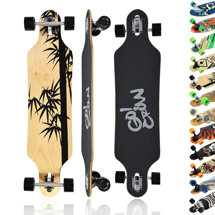 Longboard MAXOfit: Дошка для скейтбордингу з кленового/бамбукового дерева для початківців та професіоналів