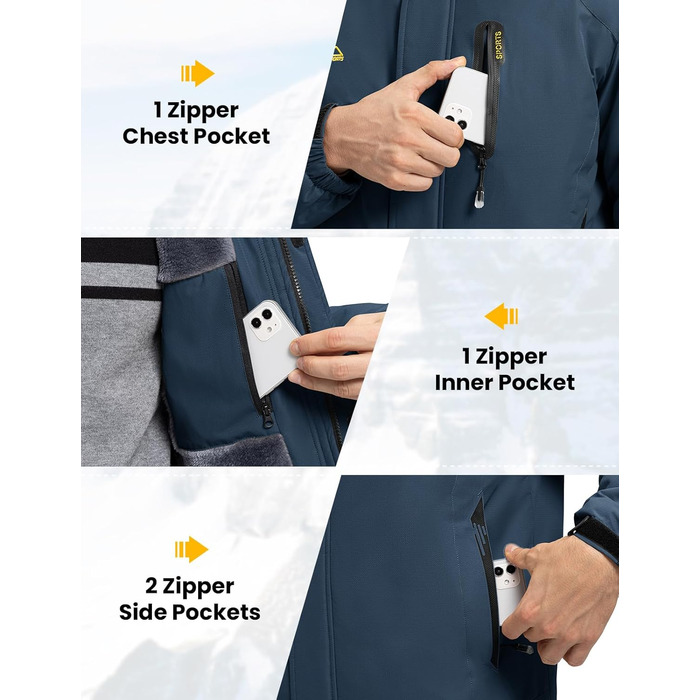 Сніговий костюм Rdruko для чоловіків, водонепроникний, з утепленим флісом, капюшон, для активного відпочинку в горах (Джинсовий синій, XL)