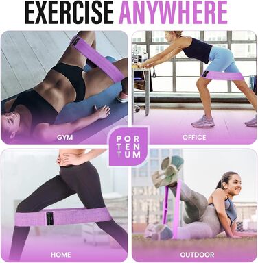 Еластичні гумки для фітнесу Portentum Resistance Bands: набір для йоги та силових тренувань (рожевий, зелений, фіолетовий)