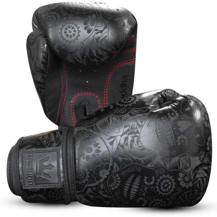 Боксерські рукавички BUDDHA FIGHT WEAR Fantasy Luzbel 16 унцій, пурпурні, для Муай Тай та кікбоксингу, преміум штучна шкіра, антимікробна підкладка, посилені шви, різні дизайни