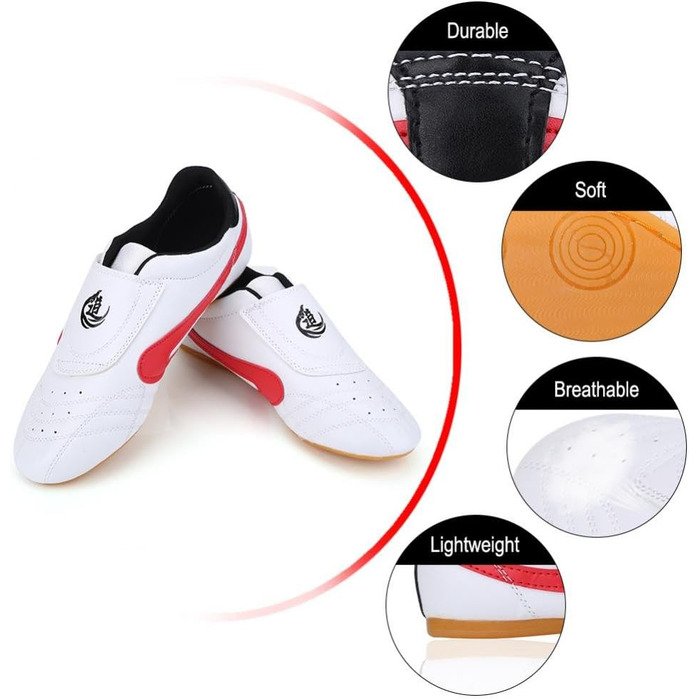 Взуття для Таеквондо Dilwe з PU-шкіри, спортивне взуття для боксу, кунг-фу, тайчі, розмір 38, підошва Oxford з антиковзаючим покриттям, легке та м'яке