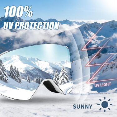 Скі-маска VCOROS YH693C з магнітною OTG, захист від УФ, проти запотівання, REVO покриття, регульований ремінь, сноуборд маска для катання на лижах 02-Срібло/Білий (VLT13%)