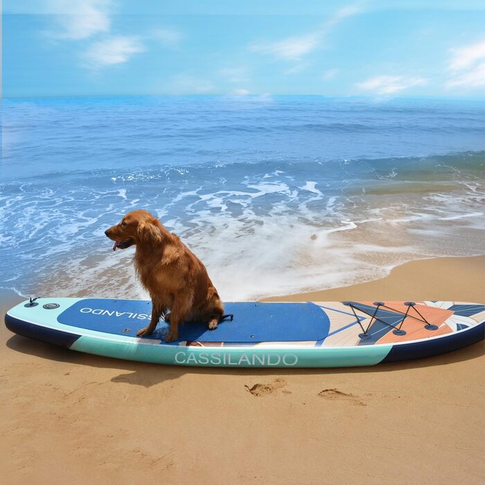 Надувний SUP дошка CASSILANDO Stand Up Paddle Board 335 см з аксесуарами та сумкою для перенесення, для йоги, риболовлі, серфінгу, підходить для дорослих та підлітків, з імітацією текстури дерева, колір м'ятно-зелений