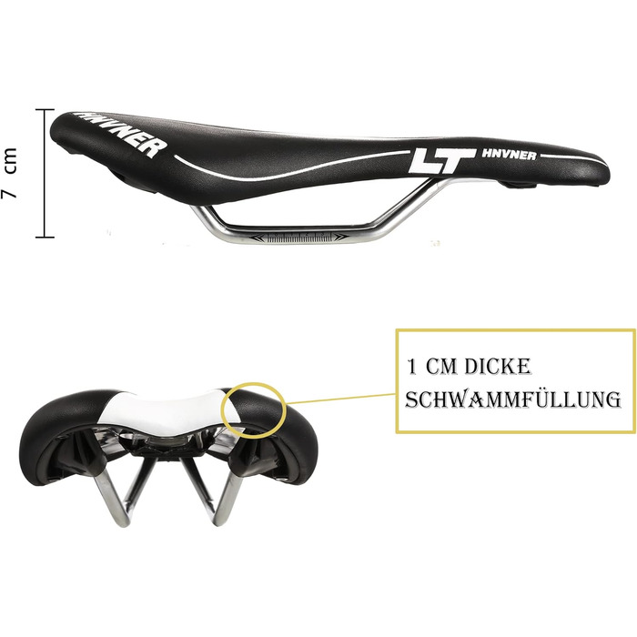 Комфортне сідло для велосипеда: ергономічне сідло Hohl для міських велосипедів, шосе, MTB (M, чорний/білий)