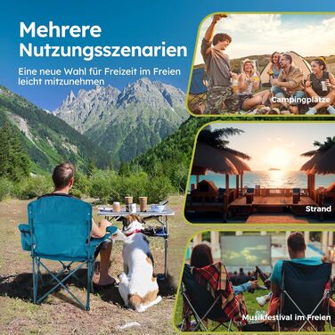 HIGH POINT SPORTS 2 шт. Складний стул для кемпінгу, риболовлі та відпочинку на природі. Зручний, з підстаканником та холодильником, до 120 кг, блакитний