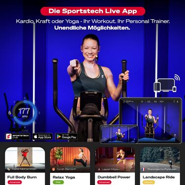 Еліптичний тренажер Sportstech CX700 з LED-дисплеєм, 24 кг, німецька якість, 12 програм, магнітна система гальмування, для дому, щадить суглоби