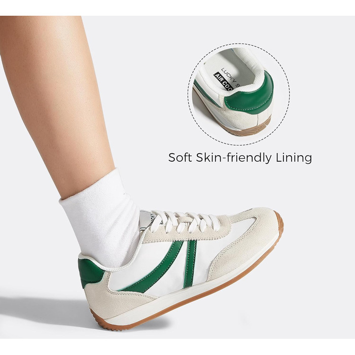 Жіночі ретро-кросівки LUCKY STEP - біло-зелені, 41 EU. Зручні повсякденні кросівки з протиковзкою підошвою та дихаючою підкладкою для міста