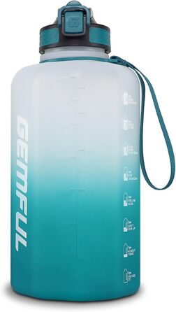 Фляга для води GEMFUL 2.2 л зі трубочкою, велика спортивна пляшка з позначками часу, BPA-free, для фітнесу, велоспорту, активного відпочинку та роботи (Цян)