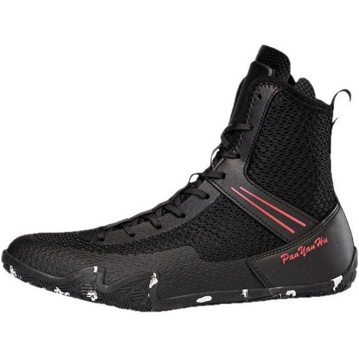 Боксерські черевики для чоловіків та жінок. Розтічні черевики, черевики на високих підборах, професійні змагання, бойові черевики, професійна підготовка, спортивне взуття. Чорний та білий (чорний та червоний, 46/49 EU)