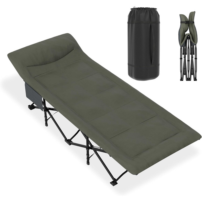 Розкладне ліжко для кемпінгу FIVMEN 185x75 см з матрацом, подушкою та кишенею, до 250 кг, для відпочинку на природі, риболовлі та гостей