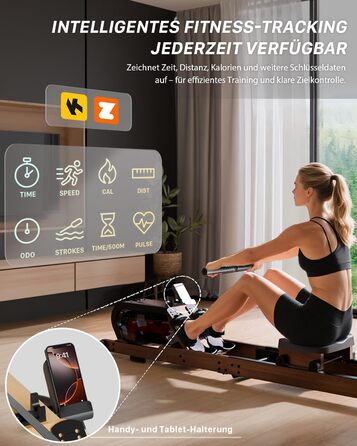 Гребний тренажер Aeriflo W200: Складний дерев'яний тренажер для дому з Bluetooth монітором та зручним сидінням