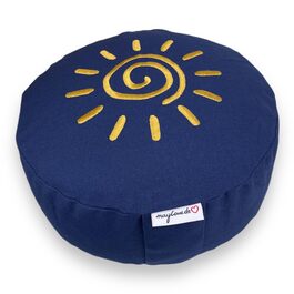 Подушка для йоги Yogakissen Shanti 15 см з вишивкою (Сонце або Лабіринт), наповнювач - лушпиння гречки, зношостійкий знімний чохол, преміум-якість, персоналізація