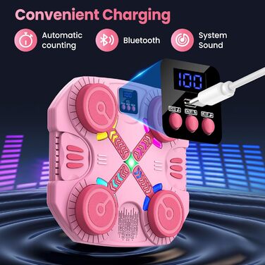 Дитяча боксерська машина з підсвіткою та музикою, Bluetooth, 5 швидкостей, 2 режими тренування, підрахунок ударів, кріплення на стіну (Рожева)